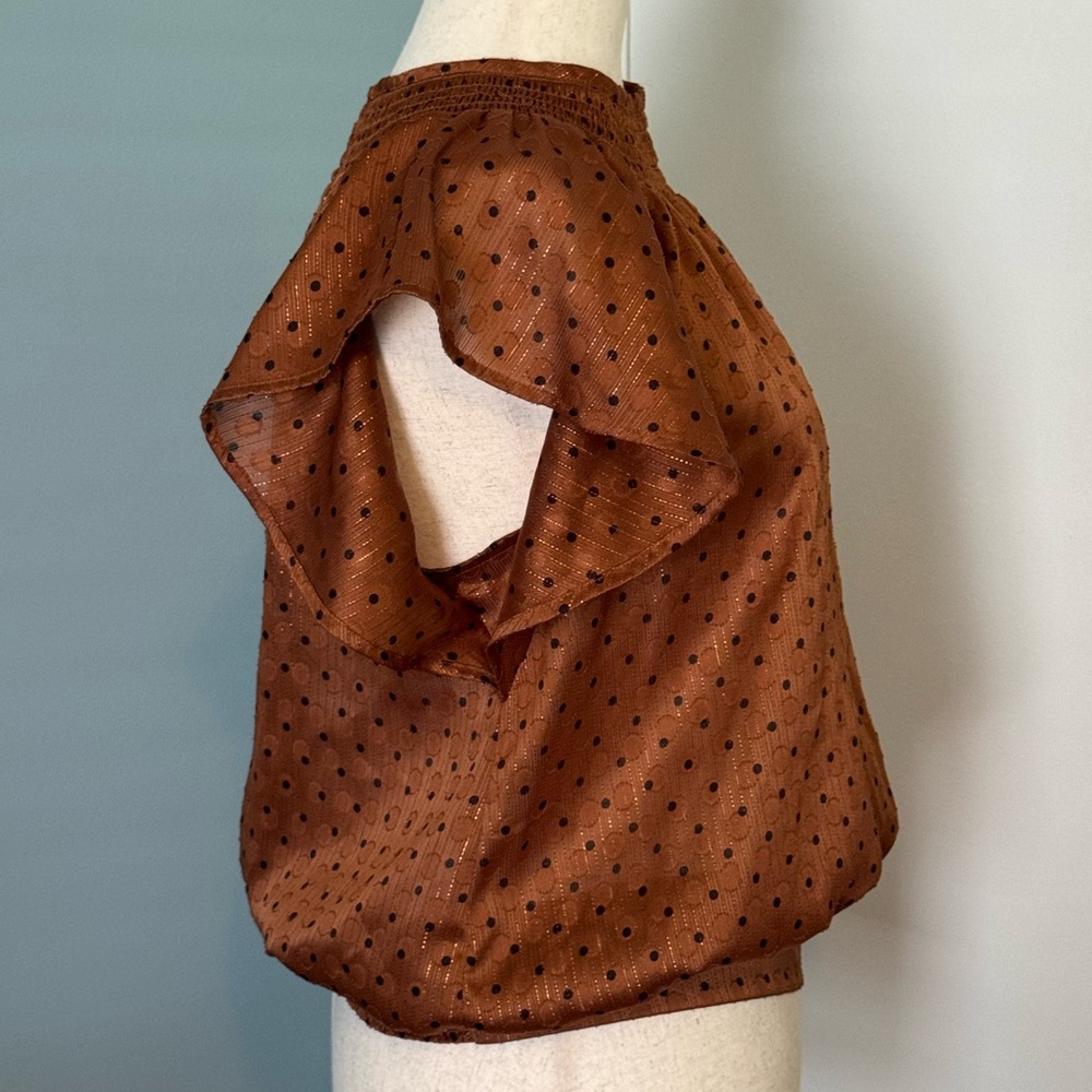Express Copper Flutter Sleeve Ruffled Blouse - Picture 3 of 4
